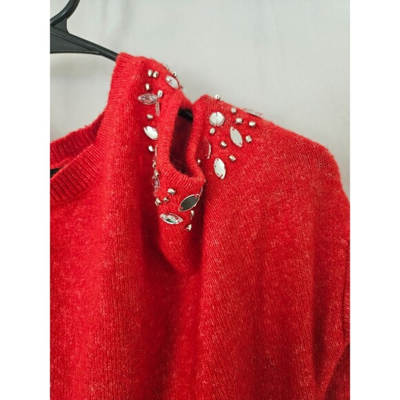 $59 Inc Concepts Womens Red Embellished Cold-Shoulder Wool Sweater Size L - Picture 2 of 9